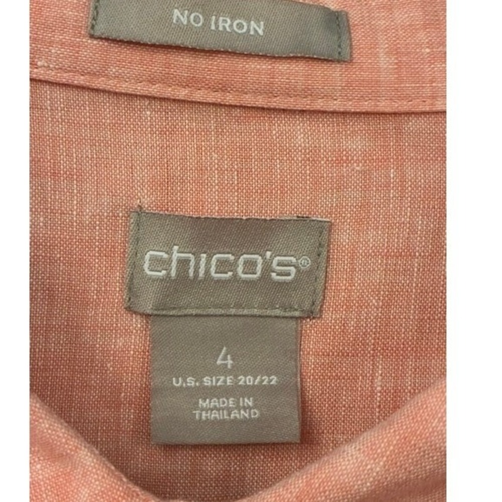 Chico's Linen Shirt Women 4X Coral Orange Excellent No Iron 3/4 Sleeve Button Up - Picture 3 of 6